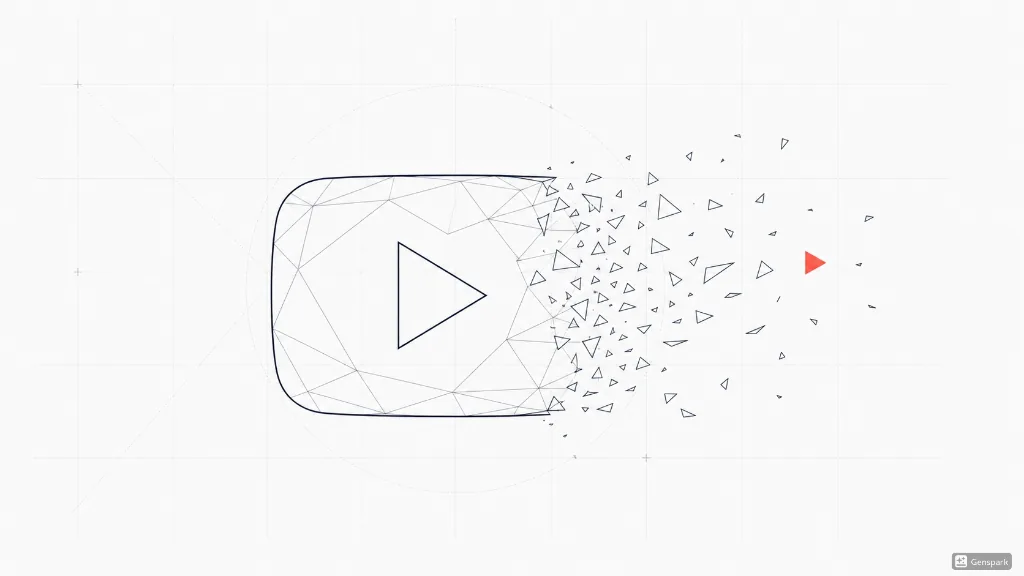 A stylized illustration of a YouTube play button dissolving into fragments, representing how modern viewer attention scatters within the first few seconds of a video.